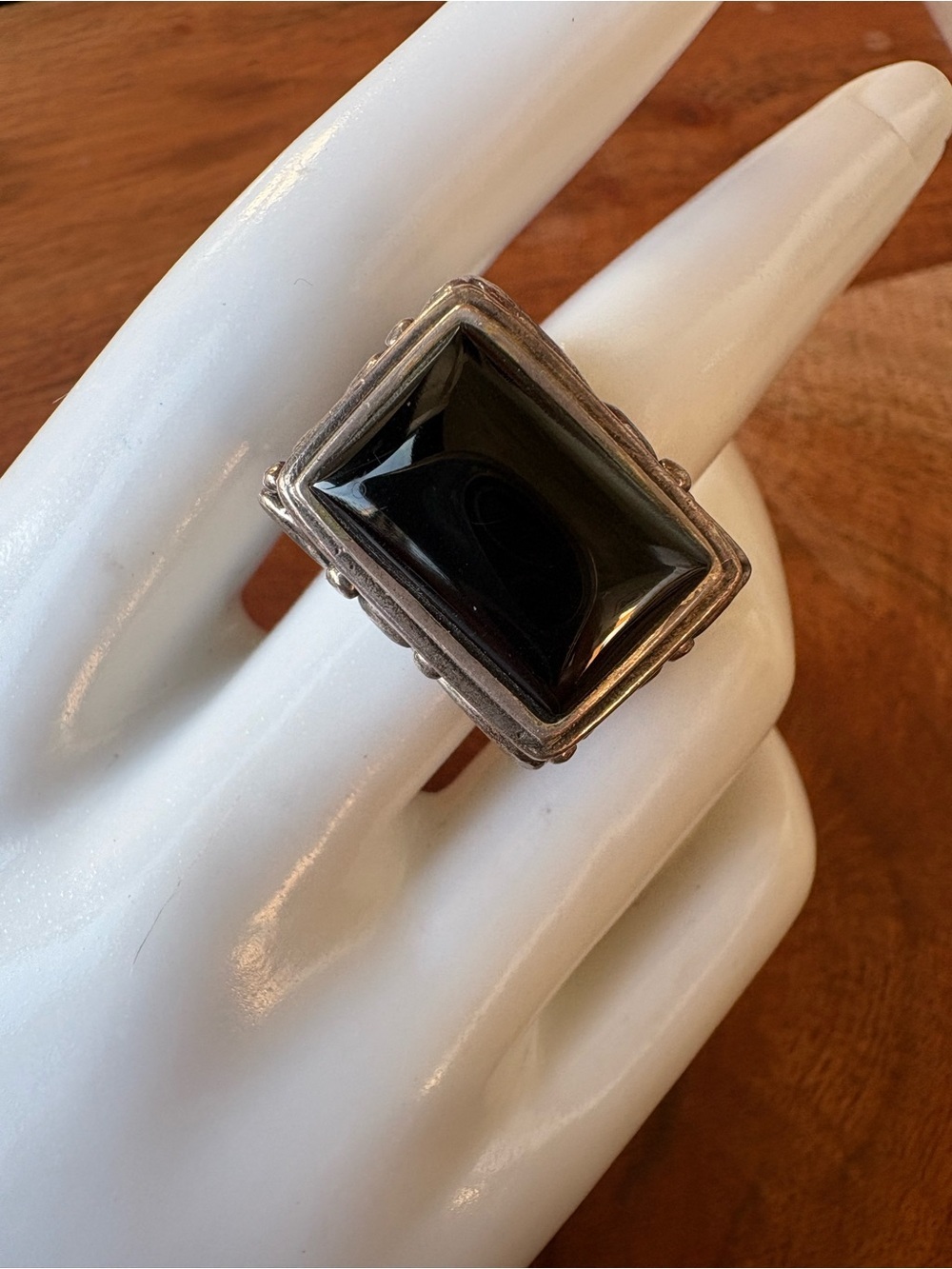 Vintage Black Onyx Statement Ring - Size 7.75